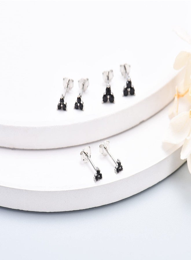 EPIRORA Sterling Silver Stud Earrings for Women- 3 Pairs Hypoallergenic White Gold Plated Small Cubic Zirconia Flower Cartilage Earring Set (3mm/4mm/5mm), Black - Image 4